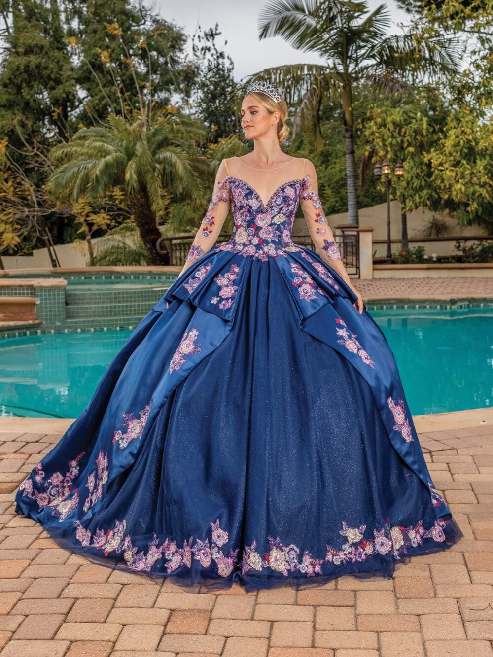NEW NAVY Evening Gown Floor Length Formal Elegant Stunning 1816